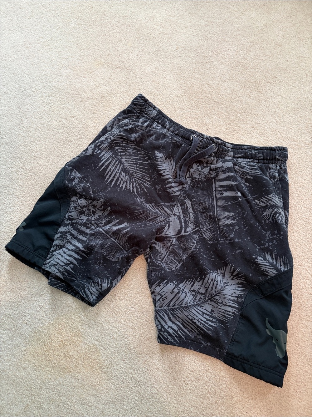 Under Armour Black & Gray Palm-Pattern Athletic Shorts